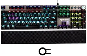amazon basics Pro Series Mechanical Keyboard with Drive Customization | RGB LED Lights | Media Control Knob | High-Response Mechanical Switches | Wrist Support | Durable Keycaps | Plug & Play (Black)