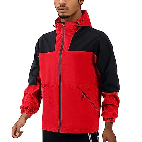 Beokeuioe Sports Jacket Men's Transition Jacket Softshell Jacket with Hood Softshell Jacket Bicycle Windbreaker Men's Ultralight Waterproof Rain Jacket Men Breathable Lightweight, A2 Red, XXXXL - Image 5