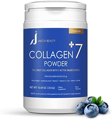 Jakov Beauty Collagen Powder - Nutritional Supplements for Men and Women, Plus 7 Active Ingredients - Packed with Nutrients and Vital Proteins, Improves Skin and Hair Condition - Berry Flavor (300g)