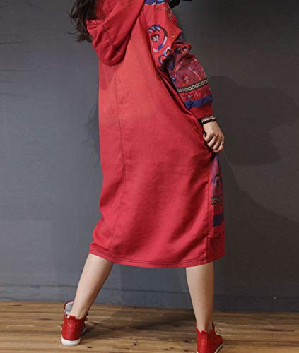 Yesno Ym7 Women Casual Loose Hooded Sweatshirt Dress Plus Size Ethnic Floral Outwear Long Sleeve/Pockets #TOP6