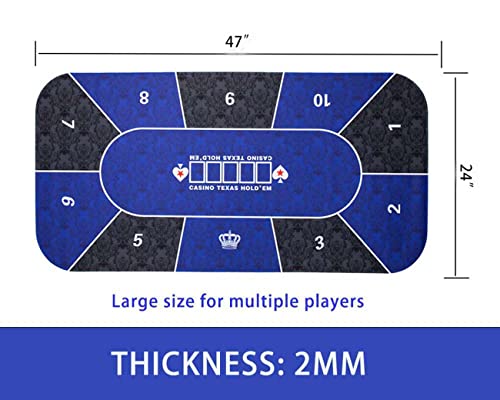 Harfirbe 47 X 24Inch Professional Poker Mat, Portable Rubber Waterproof Poker Table Cover 8 Player Layout With Carry Bag For Any Table Game Like Poker Blackjack (Blue) #TOP1