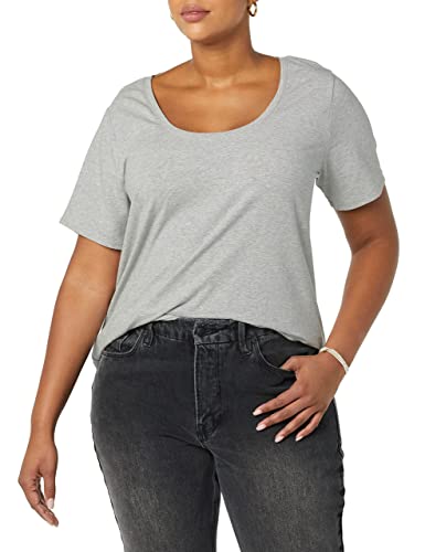Amazon Essentials Women's Regular-Fit Short-Sleeve Scoop Neck T-Shirt (Available in Plus Size), Pack of 2, White/Light Grey Heather, X-Small image 5