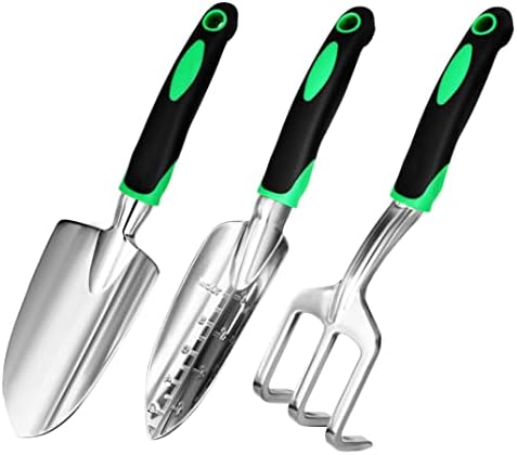 Garden Tool Set, Gardening Trowels Garden Shovels and Hand Rake Cultivator 3 Piece Gardening Gifts Heavy Duty Outdoor Tools with Non-Slip Handle, Gardening Tools for Planting Digging