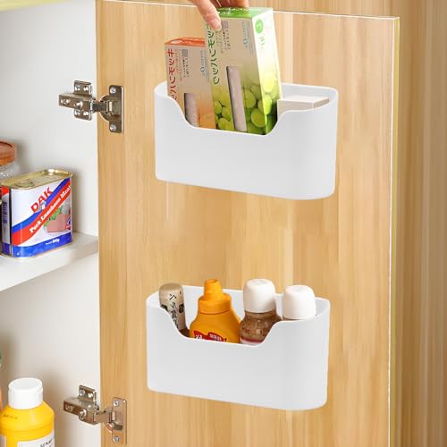 KARBAG 2 Pieces Kitchen Cabinet Door Storage Box, Self-Adhesive Wall Mounted Storage Box Kitchen Wrap Organizer Container Kitchen Storage Organizer Space Saving for Kitchen, Bathroom, Fridge