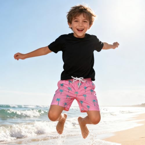 Cozople Swim Trunk for Boys Coconut Trees Swim Short Commpression Anti Chafe Pink Swimsuit UPF Bathing Suit Boxer Brief Swimwear for Outdoor Size 8 — view 6