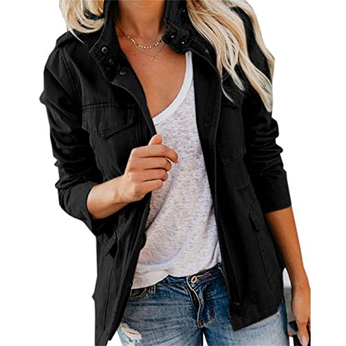 DGKaxiyaHM Veste Militaire Multi-Poches Pour Femmes Anorak De Terrain Utilitaire à Manches Longues Et Fermeture éClair Veste Slim Spring Fall Outwear (Le Noir,4XL) DGKaxiyaHM Veste Militaire Multi-Poches Pour Femmes Anorak De Terrain Utilitaire à Manches Longues Et Fermeture éClair Veste Slim Spring Fall Outwear (Le Noir,4XL)