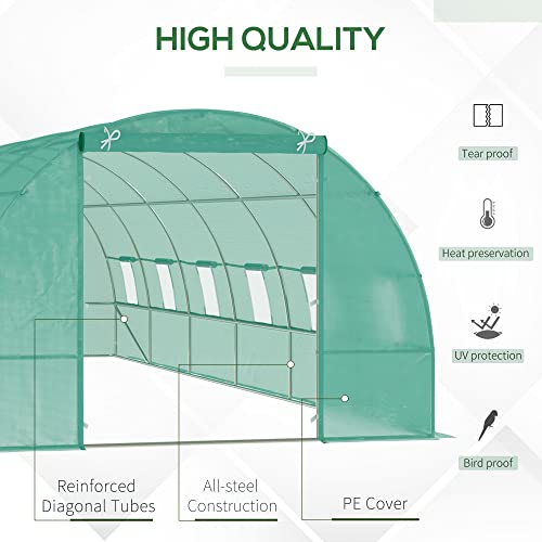 Outsunny 26.2' X 9.8' X 6.6' Outdoor Walk-In Tunnel Greenhouse With Roll-Up Windows & Zippered Door, Steel Frame, & Pe Cover #TOP3
