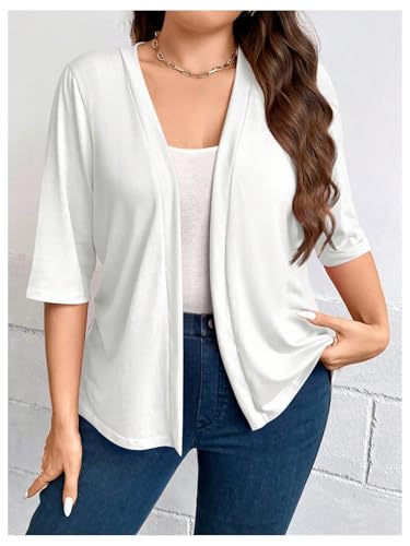 WDIRARA Women's Plus Size Lightweight Open Front Cardigan Casual Half Sleeve Kimono Cardigans3