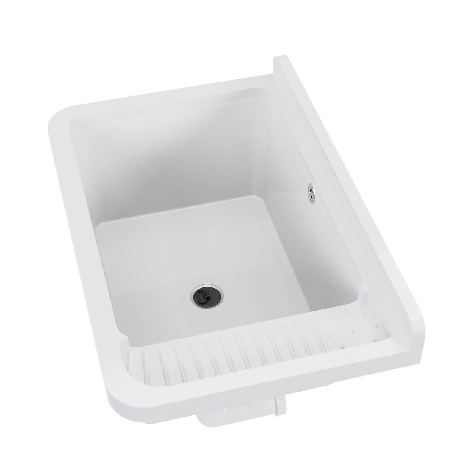 QLS Bassin d'évier, 50 x 34 cm, en plastique, avec siphon, pour garage, atelier, blanc