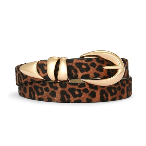 RISANTRY Leopard Print Leather Belt for Women Stylish Design with Gold Buckle Ladies Cheetah Print Belt Perfect for Jeans Dresses