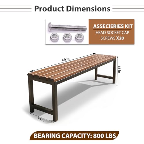 Image of BRISHI 3 Seater Metal Iron FRP Garden Bench for Indoor & Outdoor Park /Patio /Living Room /Terrace /Balcony /Office (Black + Wooden Texture)