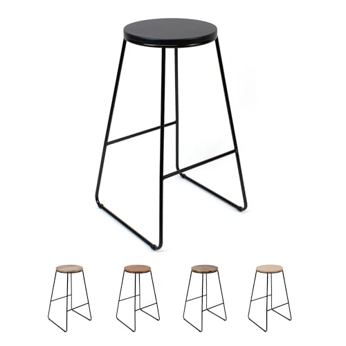 THE SECRET HOME - Taburete de Madera y Metal - Alto. 71 cm x Largo. 42 cm x Ancho. 42 cm - Color Negro - Asiento Extra para el Hogar - Ideal para Cocina (Modelo 1)