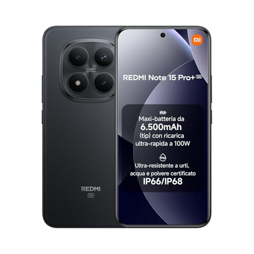 XIAOMI Redmi Note 15 Pro+ 5G - Smartphone 8+256 GB batería 6500 mAh, IP66/IP68, protección contra el polvo y el agua, nueva cámara de 200 MP, pantalla AMOLED de 6,83', color negro