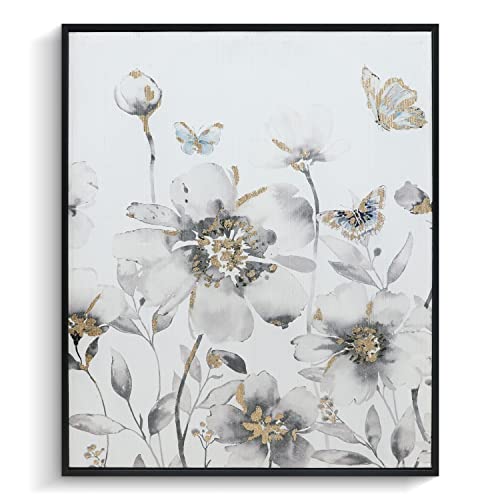 Pigort Grey And Gold Canvas Wall Art Decor, Flower Painting For Bedroom, Modern Artwork For Living Room Bathroom Wall Decoration, 20 X 24 X 1.1 Inch #TOP13