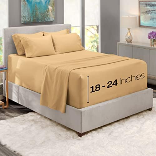 Nestl Extra Deep Pocket Bed Sheet Set – 6-Piece Hotel Bed Sheet Set Deep Pocket Bed Sheets 18-24 Inch Deep Pockets – Fitted Sheet, Flat Sheet and 4 Pillowcases – California King – Camel Gold