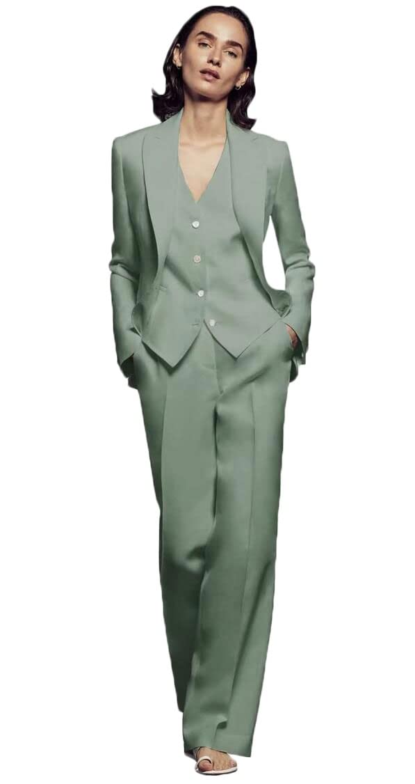 Botong 3 PC Women Suit for Work Professional Regular Fit Formal Suits Notch Lapel Business Suit Tea Green L