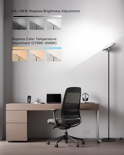 JOOFO LED Floor Lamp – Super Bright Torchiere with Remote & Foot Switch, Stepless Dimmable Tall Standing Lamp, 69