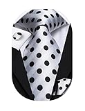 Dubulle Black Dots White Ties for Men Black and White Polka Dots Necktie Pocket Square Cufflinks...