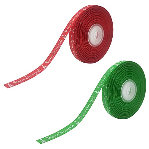 Christmas Ribbons 2 Rolls 50 Yards Merry Christmas Ribbon Grosgrain Wrapping Ribbon with Xmas Pattern for Xmas Party Favors DIY Crafts Package Decor Y4SDLWD