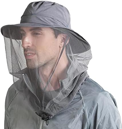 Fishing Hat Sun Protection Hat Mosquito Head Net for Outdoors Bucket Hat with Hidden Net Mesh Dark Gray
