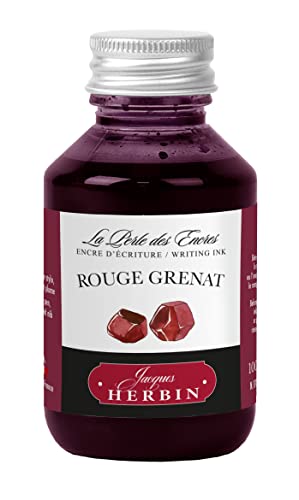 Jacques Herbin 17029T - Writing ink bottle 100ml - Fountain pens, roller pens - Rouge grenat - Painting - Drawing - Calligraphy - Creative - Arts & Crafts