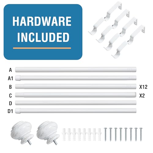 H.VERSAILTEX Double Curtain Rods for Windows 16.2 to 137.4 Inches 3/4 inch Diameter Adjustable Decorative Telescoping Double Curtain Rod with Brackets Heavy Duty Splicing Double Curtain Rods, White