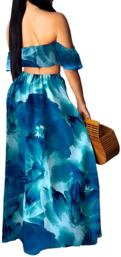 Image of Sexy Two Piece Sets for Women Vacation Elegant Sleeveless Top Long Split Maxi Dress Beach Swimwear