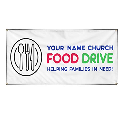Custom Industrial Vinyl Banner Church Name Food Drive White Weatherproof Yard Signs 12x30inches