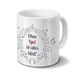 Tasse mit Namen Igel - Motiv Ohne Igel ist alles blöd - Ornamente Design - Namenstasse, Kaffeebecher, Mug, Becher, Kaffeetasse - Farbe Weiß