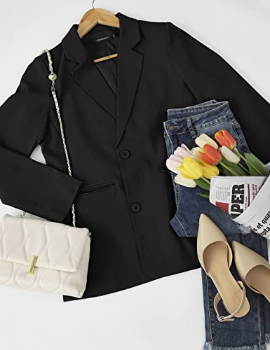 Merokeety Womens Casual Blazers Long Sleeve Lapel Open Front Button Work Blazer Jackets With Pockets, Black, M #TOP4