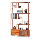 Magshion Staggered 5-Tier Bookshelf with Drawer and Cabinet, Bamboo 39' L x 9.8' W x 68.9' H Tall Chinese Vintage Display Etagere Freestanding Shelves for Bedroom, Living Room, Home Office