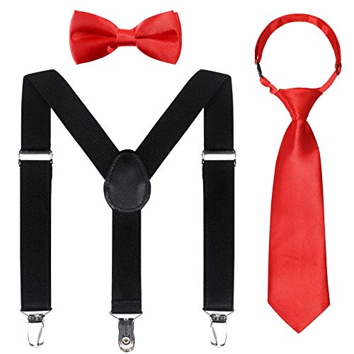 Image of Kids Suspender Bowtie Necktie Sets - Adjustable Elastic Classic Accessory Sets for 6 Months to 13 Year Old Boys & Girls