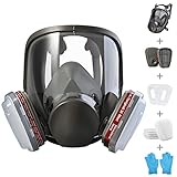 Faburo Vollmaske Atemschutzmaske Wiederverwendbar, Gasmaske Vollgesichtsmaske, industrische Staubschutzmaske mit 10 Filterwatte 5 Paar Handschuhen für organische Dämpfe Staub Schweißen Schleifen