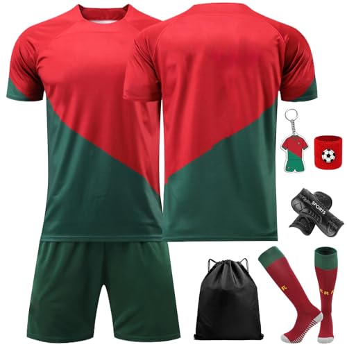 Winric Juego de 7 piezas de camiseta de fútbol para niños, número 7 con camiseta, pantalones cortos, calcetines y espinilleras, conjunto de entrenamiento de fútbol para niños (26)