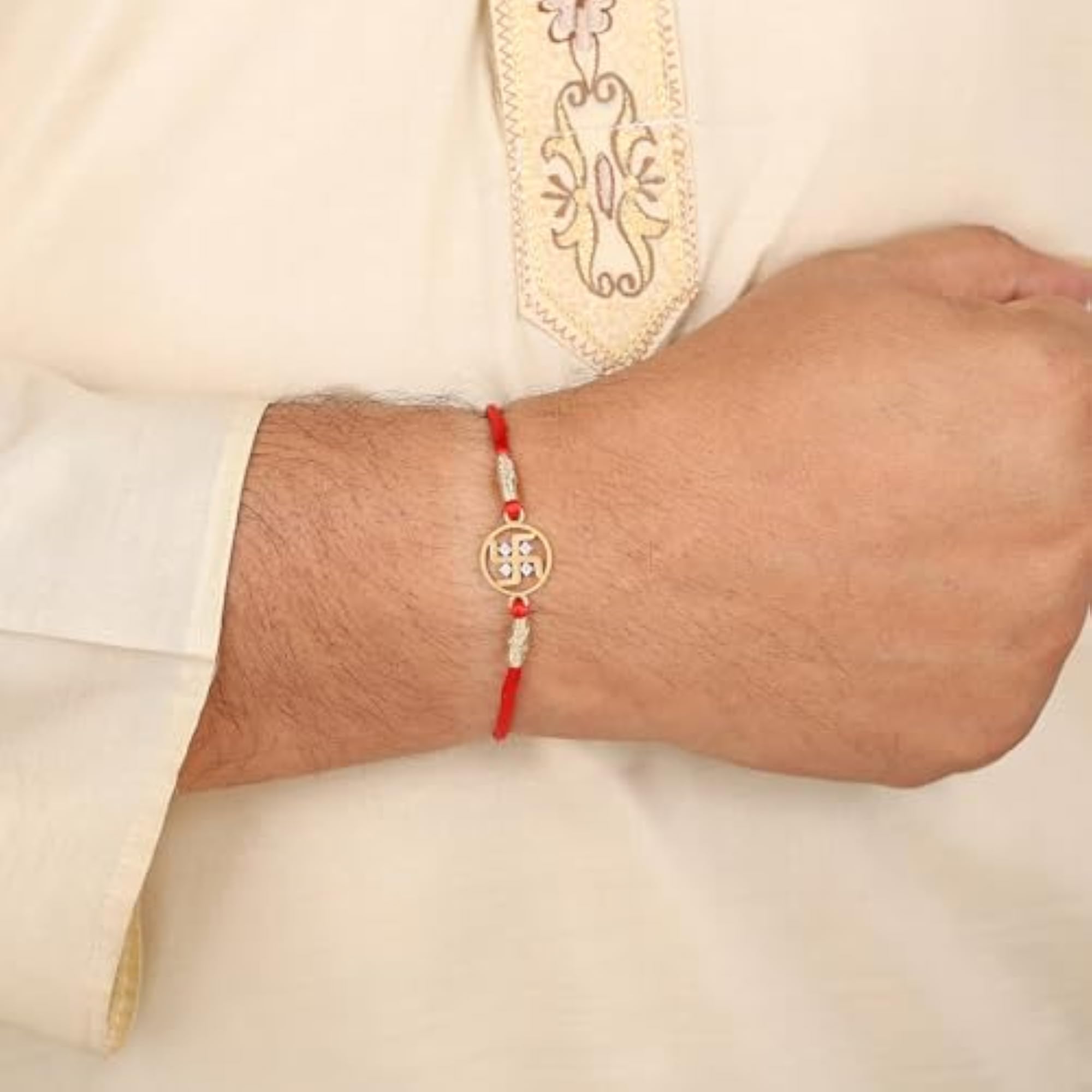 925 Silver American Diamond Swastik Rakhi Bracelet
