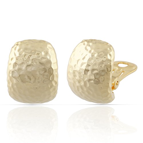 JanKuo Jewelry Gold Plated Hammered Style Clip On Earrings