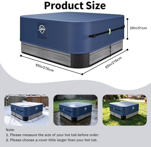 Safana Hot Tub Cover Protector 85 x 85 x 20 inch Square Hot Tub SPA Cover Cap Replacement Outdoor 500D Oxford Durable Windproof Waterproof Shelter Snug Fit, Blue - 1