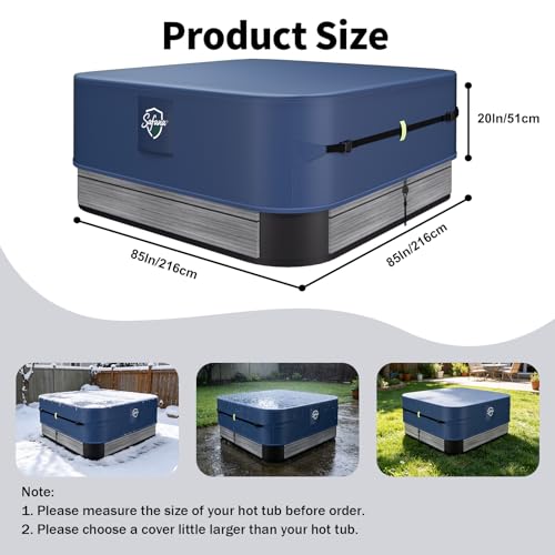 Safana Hot Tub Cover Protector 85 x 85 x 20 inch Square Hot Tub SPA Cover Cap Replacement Outdoor 500D Oxford Durable Windproof Waterproof Shelter Snug Fit, Blue