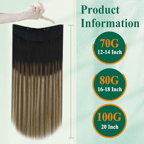Image of Easyouth Wire Hair Extensions Ombre Black Wire Hair Extensions Real Human Hair Black Ombre Brown with Caramel Blonde Balayage Headband Hair Extension Human Hair Easy to Install 14 Inch 70g