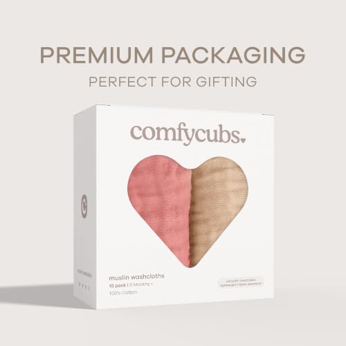 image for Comfy Cubs Muslin Baby Washcloths 10 Pack - Soft 6-Layer Cotton Wash C