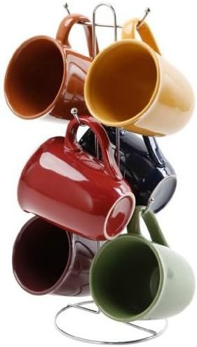 All Purposed Gibson Everyday Contempo Hues 15-Ounce Mug Set with Rack, Set of 6