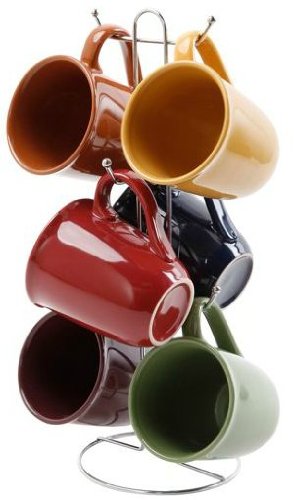 All Purposed Gibson Everyday Contempo Hues 15-Ounce Mug Set with Rack, Set of 6