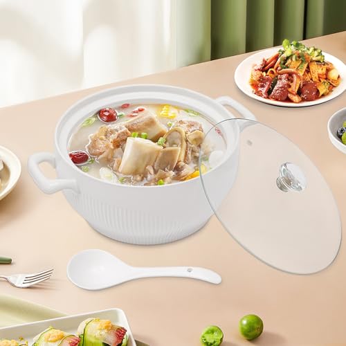 Ageanbri Ceramic Soup Tureen with Glass Lid, Porcelain Serving Soup Tureen for Restaurant Home Kitchen Decoration, Ceramic Covered Tureens for White Porcelain (7.5in)
