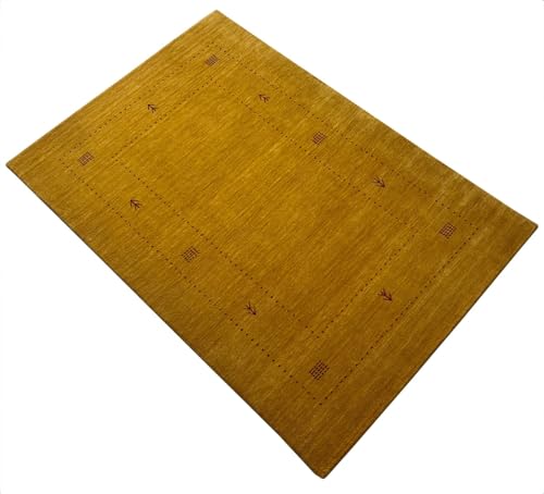 Gabbeh Alfombra 100% lana dorada alfombra oriental tejida a mano puente AC07 (medidas: 120 x 180 cm)