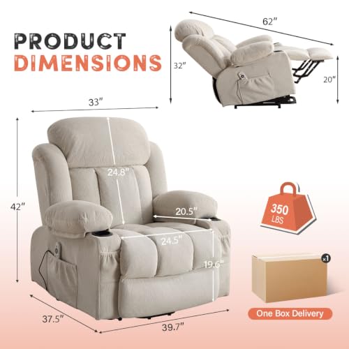 Image of Power Lift Recliner Chair for Elderly with 8-Points Massage and Heat | Electric Lift Assistance,USB Charging Port,2 Cup Holders,Side Pockets,for Living Room