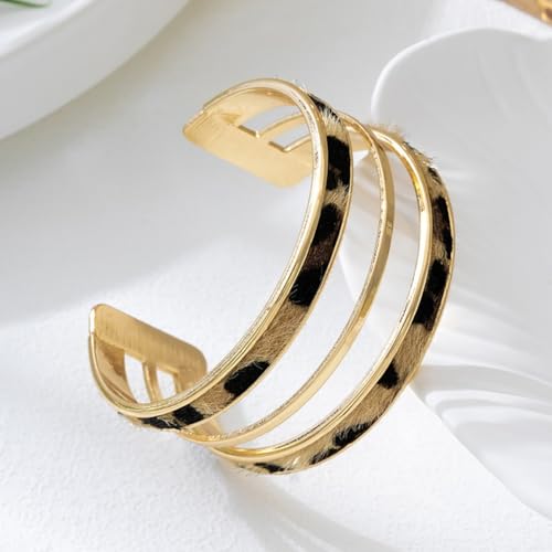 Gold Leopard Bangle Bracelet for Women, 18K Gold Plating Dainty Cuff Bracelets for Women Birthday Gift Gold Leopard Bangle Bracelet for Women, 18K Gold Plating Dainty Cuff Bracelets for Women Birthday Gift - Image 6