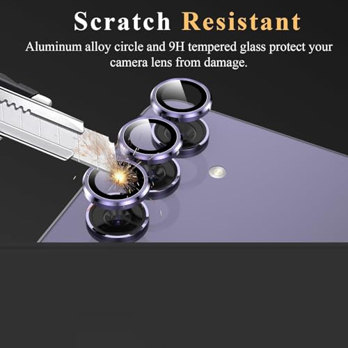 Image of Skinomi Camera Lens Protector Compatible with Samsung Galaxy S24 5G / Galaxy S23 5G [Anti-Scratch] Premium Tempered Glass Film Aluminum Alloy Lens Ring Cover, Lavender Titanium