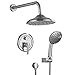 Shower System, Wall Mounted Shower Faucet Set for Bathroom with High Pressure 8" Rain Shower head and 3-Setting Handheld Shower Head, Brushed Nickel （Rough in Pressure Balance Valve Included）