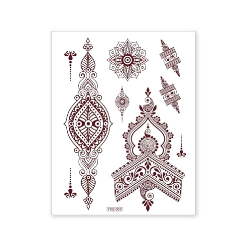 Kit de 9 Tatouages Temporaires Henné pour Femmes - Avec Gabarits Mains, Formule Henné Naturelle, Hypoallergénique & Durable