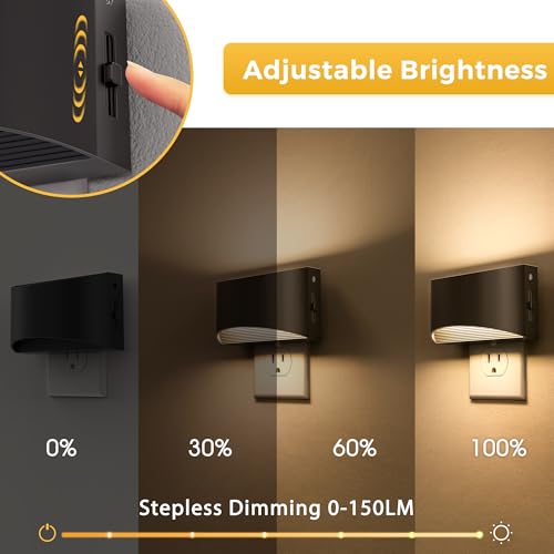 Image of L LOHAS LED Night Lights Plug into Wall, 2 Pack Dimmable Modern LED Bright Night Light for Kids,Dusk to Dawn Sensor, 0-150LM Adjustable Brightness,Soft White 3000K, for Hallway Bedroom Stairway